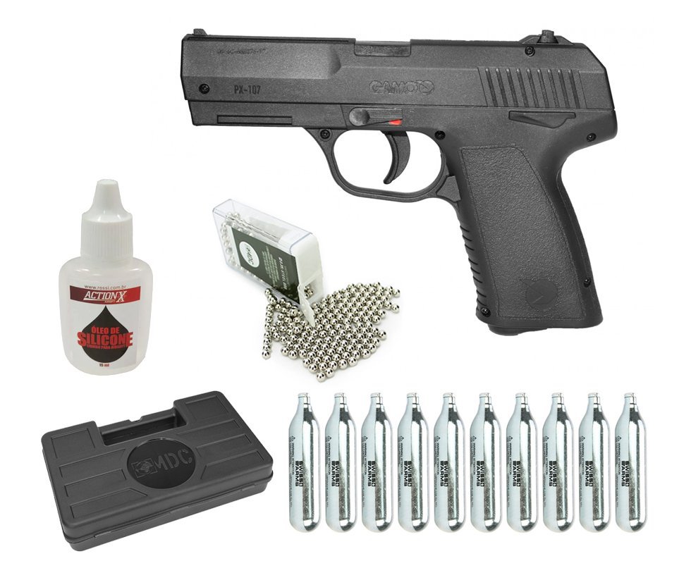 Pistola De Pressão Co2 Gamo Px-107 15 Tiros Cal 4,5mm + Case + Silicone + Co2 + Munição Bbs