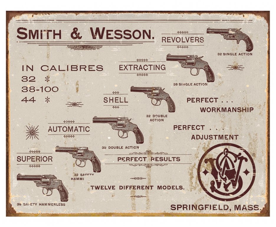 Placa Metálica Decorativa Smith & Wesson Revolvers - Rossi