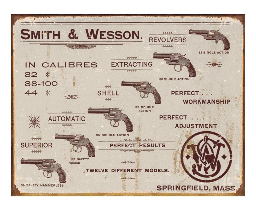 Placa Metálica Decorativa Smith & Wesson Revolvers - Rossi