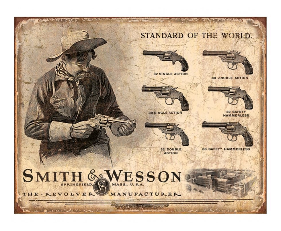 Placa Metálica Decorativa Smith & Wesson Revolver Manufacturer - Rossi