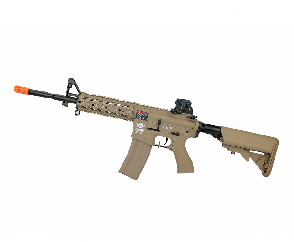 Rifle De Airsoft G&g Mod Cm16 Raider Long Dst Cal 6.0mm Tan + Kit Bateria E Carregador Lipo