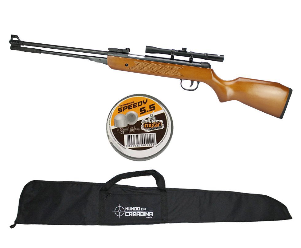 Carabina De Pressão Under-b Wf600 Cal 5,5mm Wood - Qgk Spa + Luneta 4x20 + Capa + Chumbinho