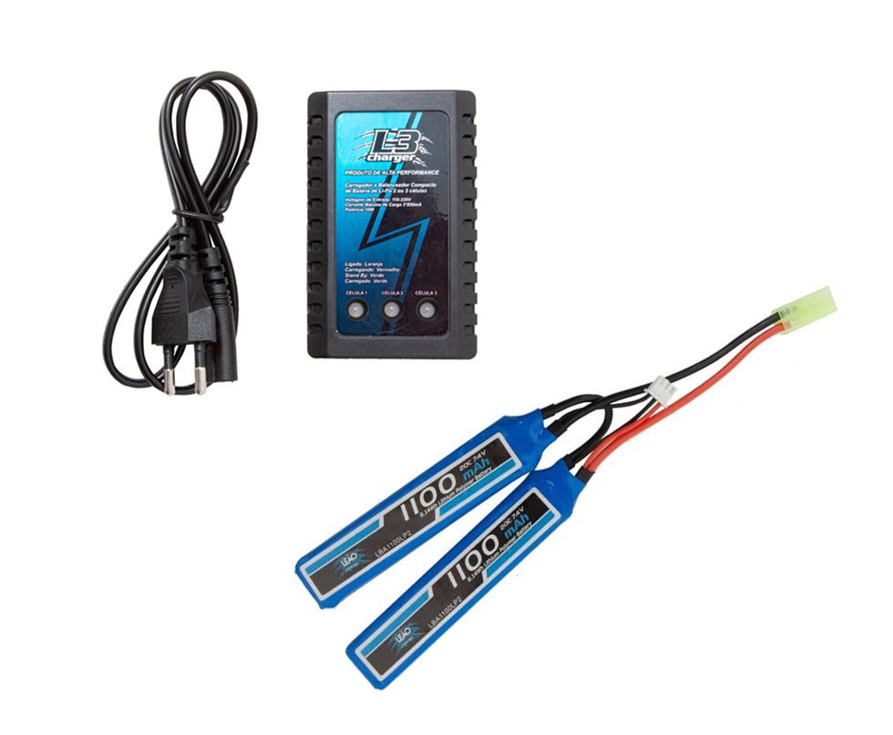 Carregador Lipo B3pro Bivolt + Bateria De Airsoft Lipo 7.4v 2s 1100mah - Leão