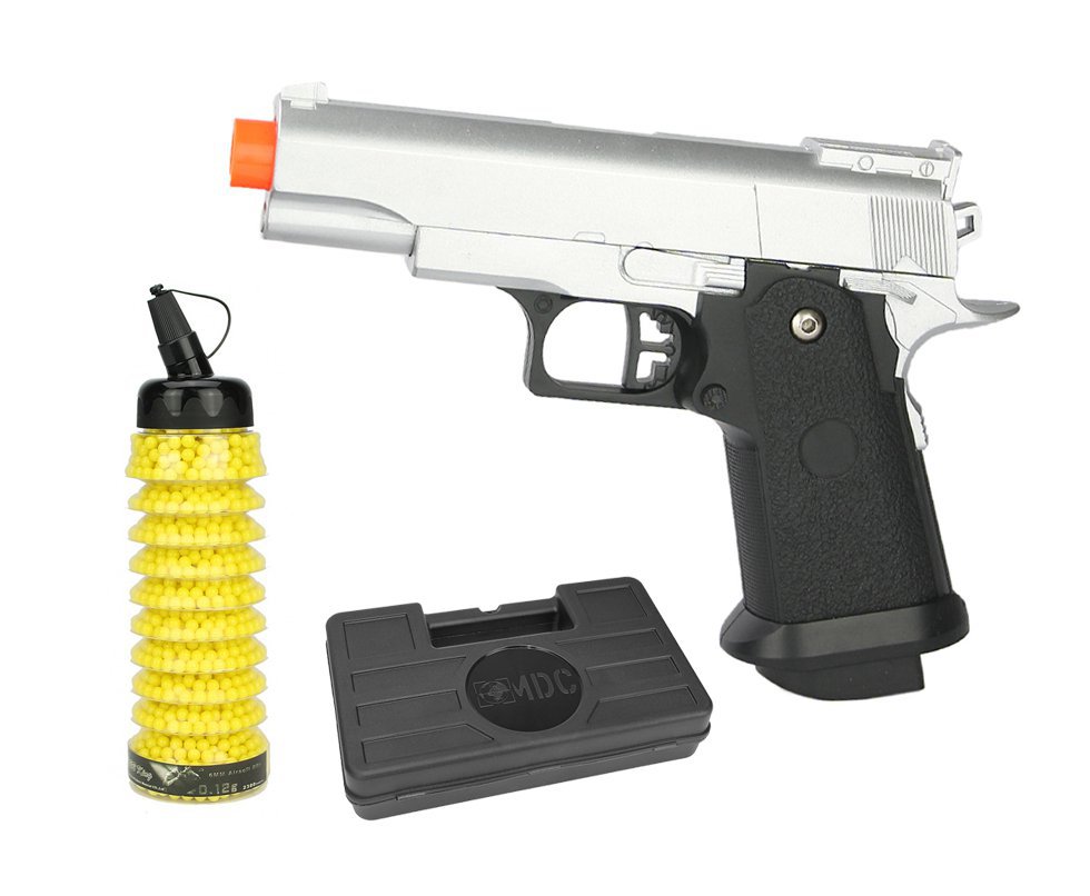 Pistola De Airsoft Galaxy G10 Silver 1911 Baby Spring Full Metal 6mm + Case + Munição Bbs