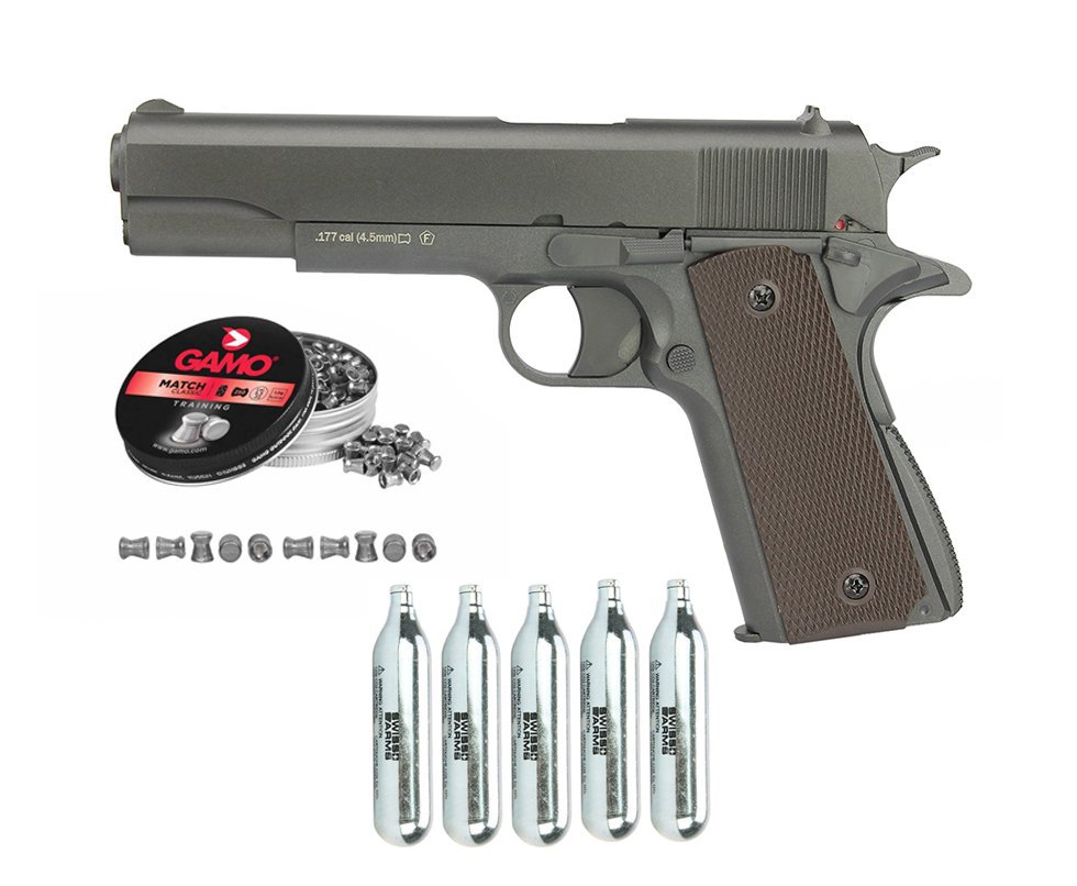 Pistola De Pressão Co2 M1911 Chumbinho 4,5mm 12 Tiros Kwc Rossi + Chumbinho + Co2