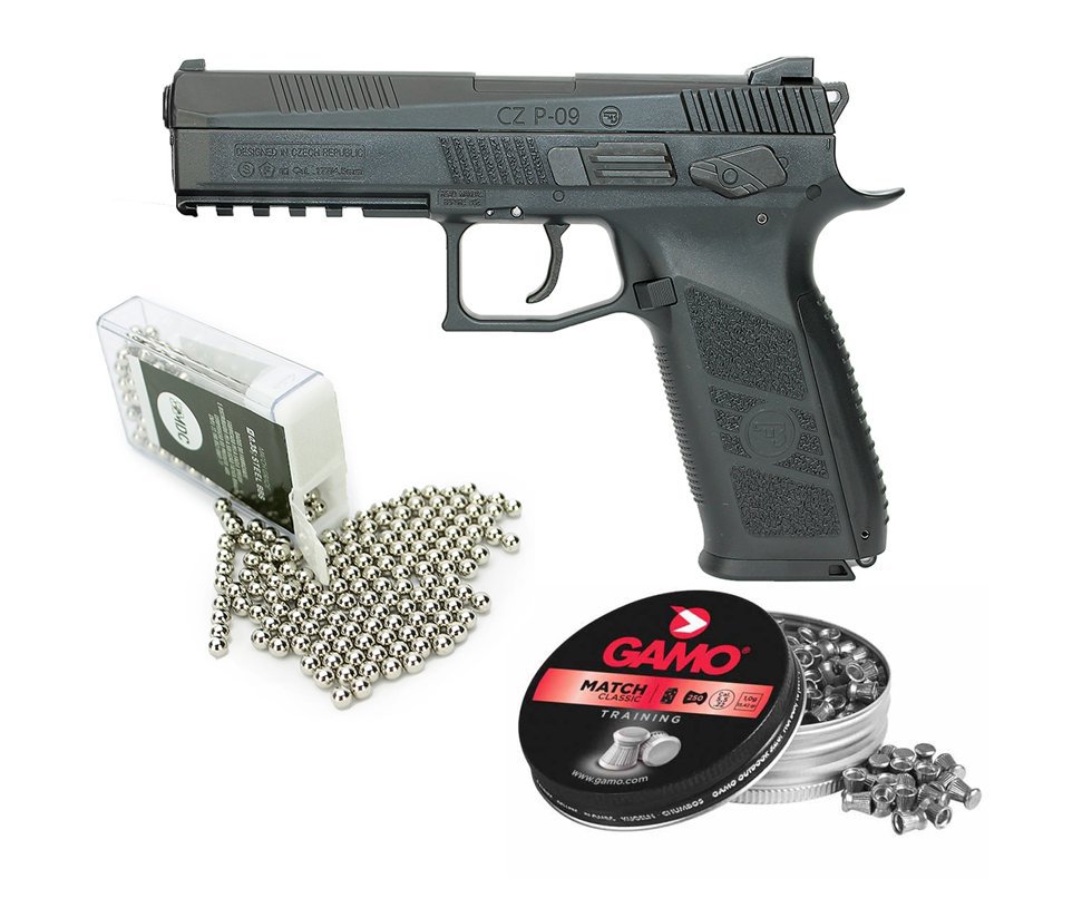 Pistola Pressão Co2 Cz P09 Blowback Chumbinho E Esfera 4,5mm Asg + Munição + Co2