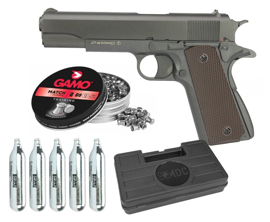 Pistola De Pressão Co2 M1911 Chumbinho 4,5mm 12 Tiros Kwc Rossi + Chumbinho + Co2 + Case
