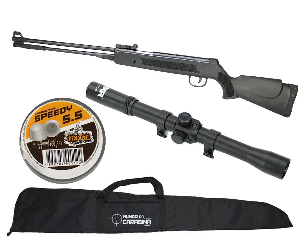 Carabina De Pressão Under-b Wf600 Cal 5,5mm Black - Qgk Spa + Luneta 4x20 + Capa + Chumbinho