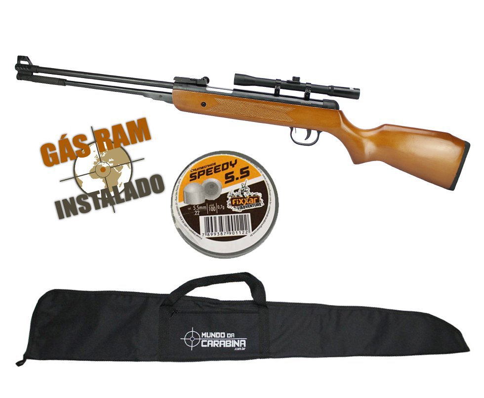 Carabina De Pressão Under-b Wf600 Power Cal 5,5mm Wood Gas Ram 50kg Qgk Spa + Capa + Luneta 4x20 + Chumbinho