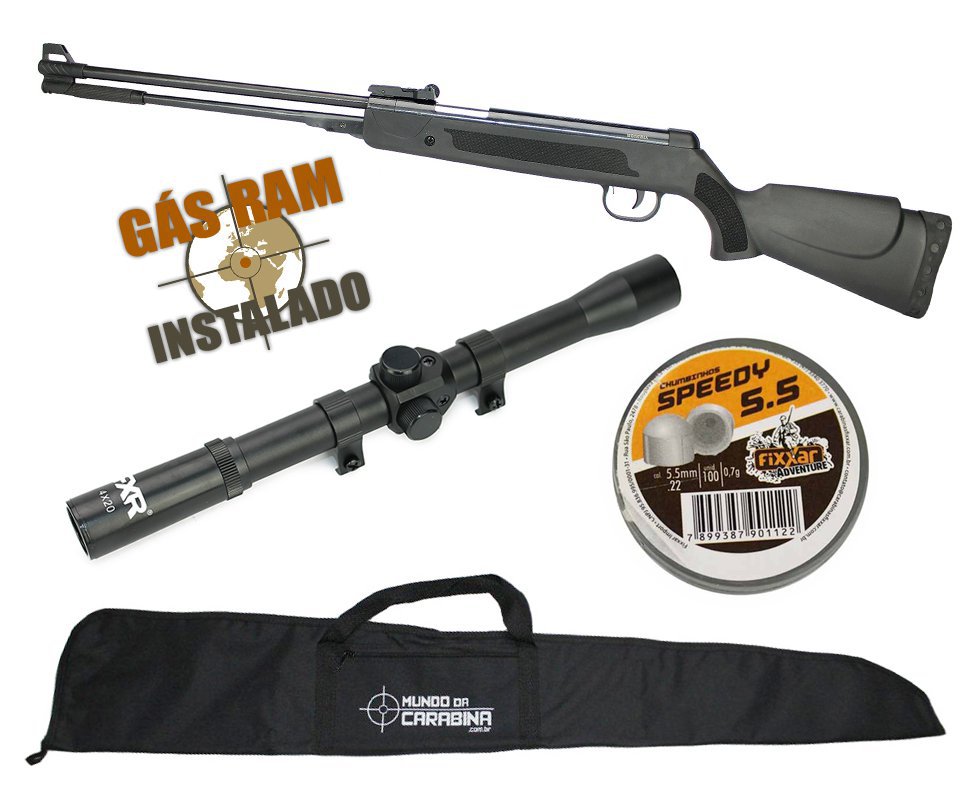 Carabina De Pressão Under-b Wf600 Power Cal 5,5mm Polimero Gas Ram 50kg Qgk Spa + Capa + Luneta 4x20 + Chumbinho