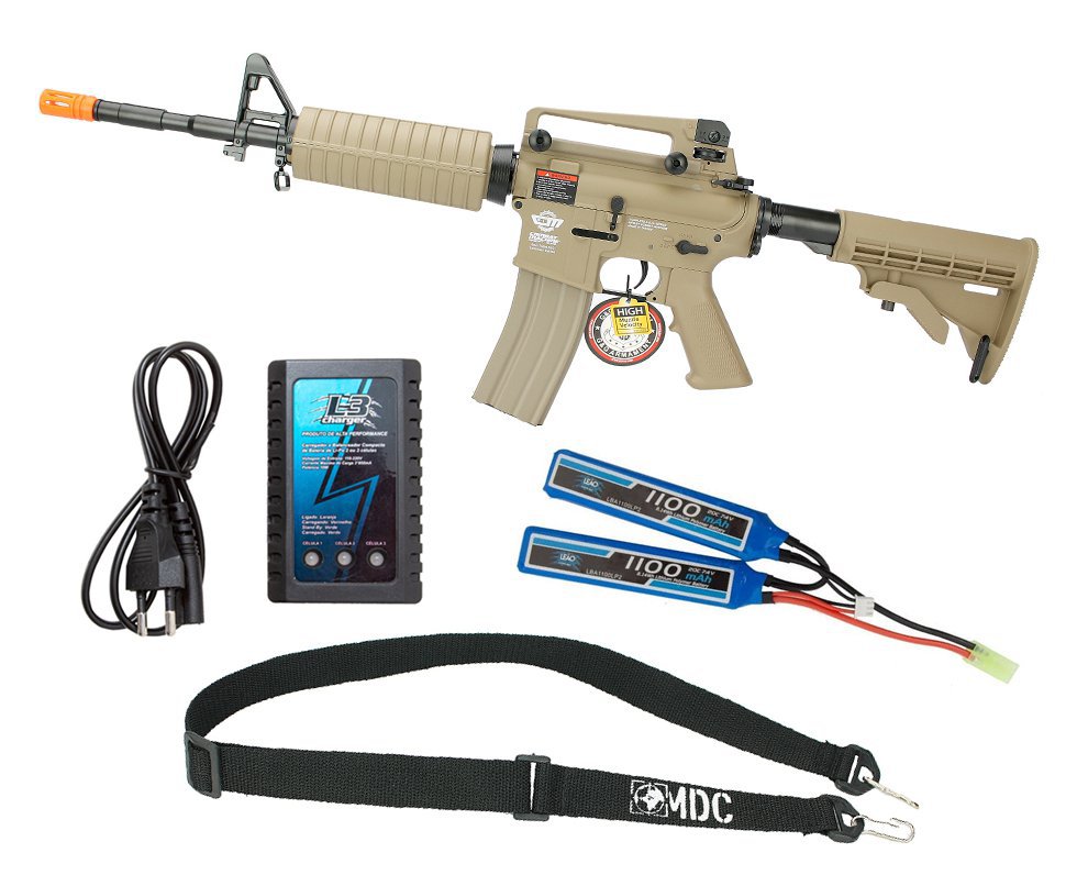 Rifle De Airsoft Cm16 Carbine Modo Dst Tan Cal 6,0mm G&g + Bateria Lipo 7.4 + Carregador Bivolt