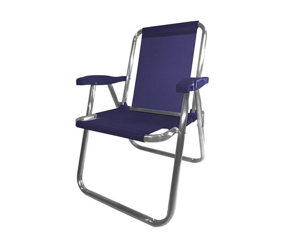 Cadeira Praia Aluminio Zaka Plus Azul Marinho Capacidade 100kg