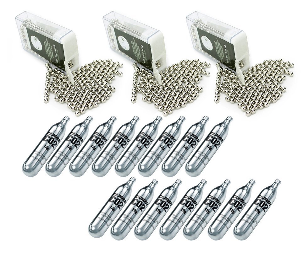Kit 15 Cilindros Co2 12g + 900unds Esferas De Aço 4,5mm