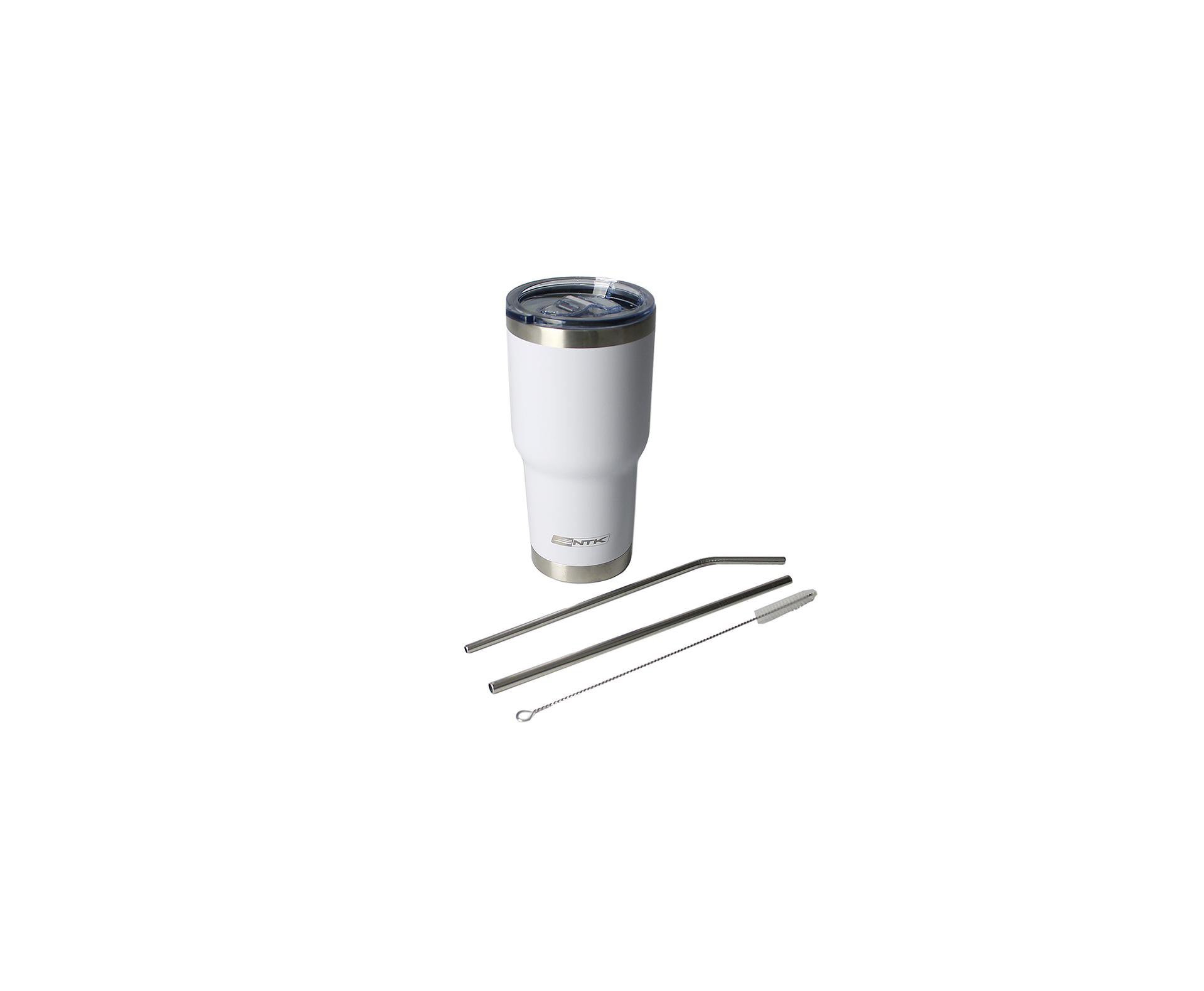Copo Térmico Inox Nautika Siluet Branco 850 Ml + 02 Canudos Metal + Escova Limpeza