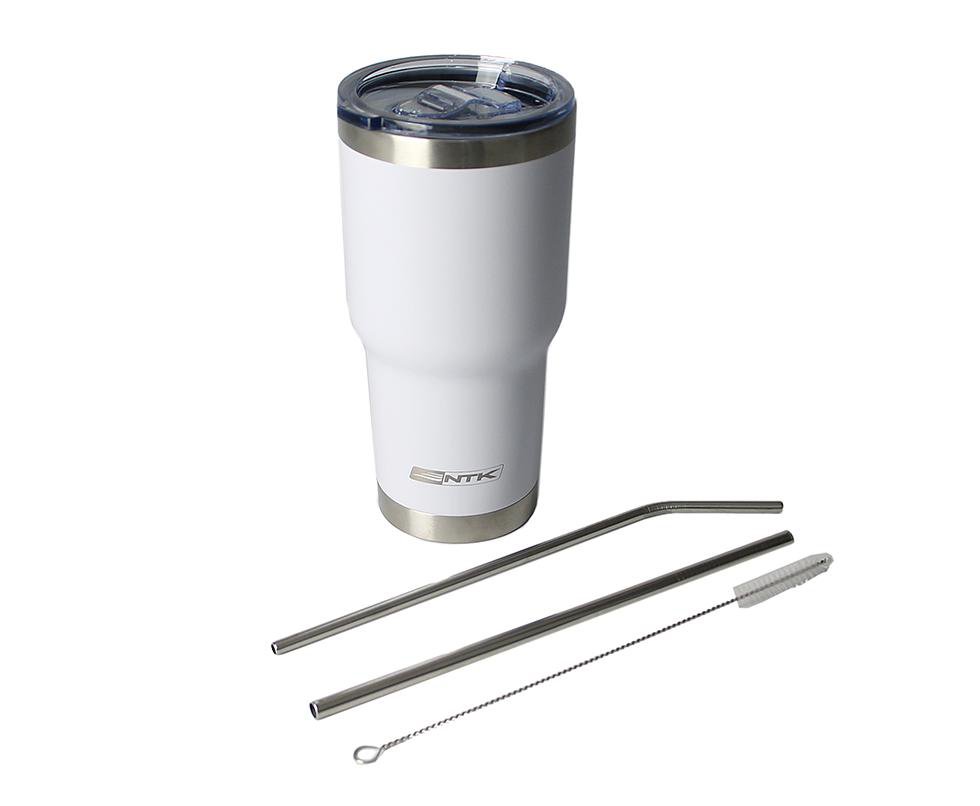 Copo Térmico Inox Nautika Siluet Branco 850 Ml + 02 Canudos Metal + Escova Limpeza
