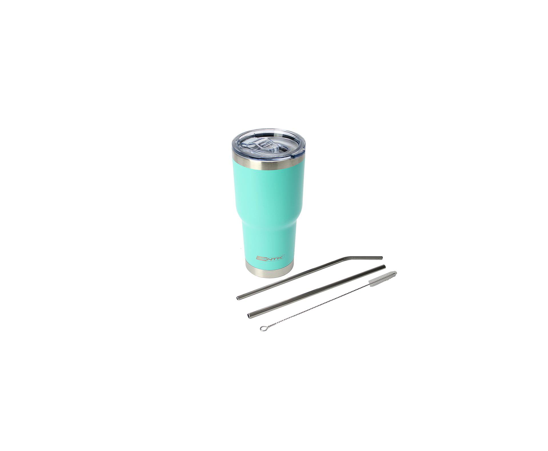 Copo Térmico Inox Nautika Siluet Turquesa 850 Ml + 02 Canudos Metal + Escova Limpeza