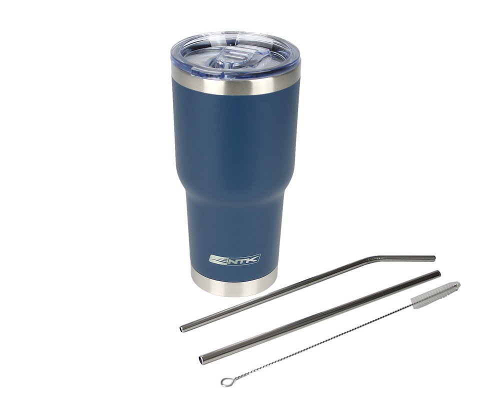 Copo Térmico Inox Nautika Siluet Azul 850 Ml + 02 Canudos Metal + Escova Limpeza