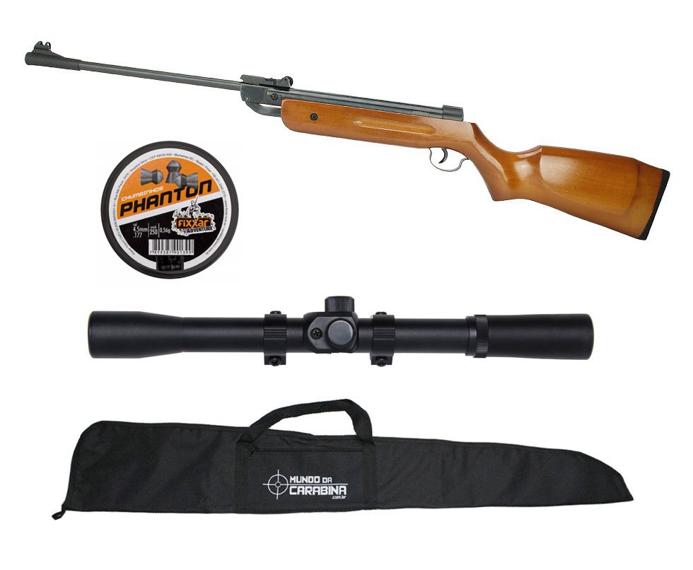 Carabina De Pressão Qgk 14 Madeira 4,5mm + Luneta 4x20 + Capa Mdc