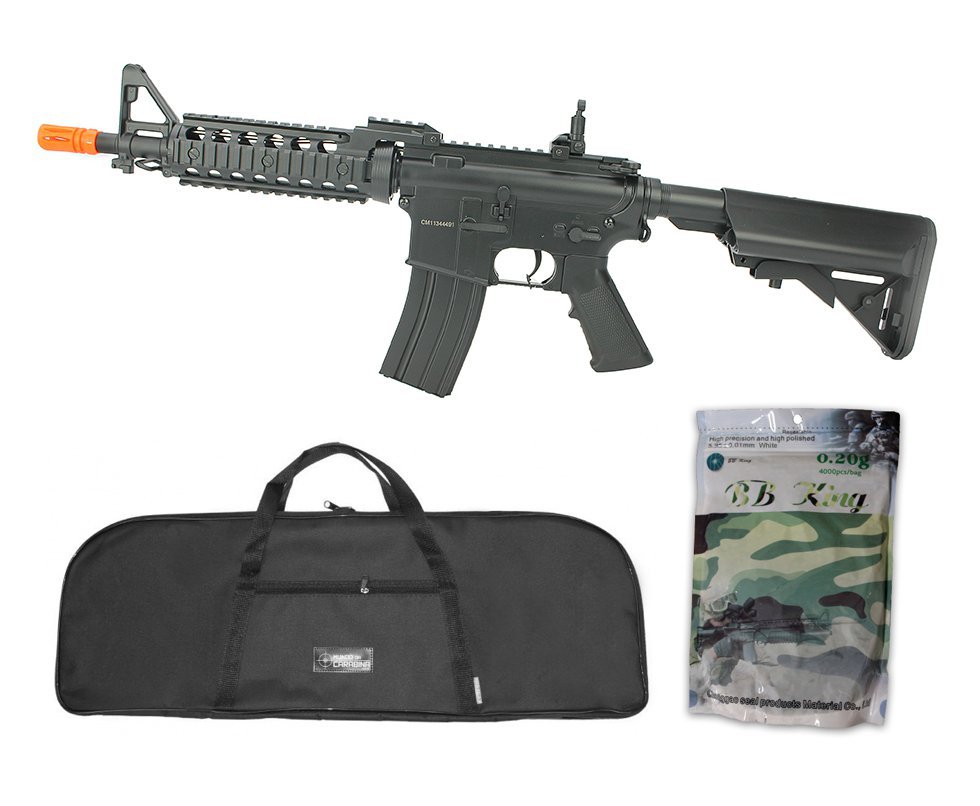 Rifle De Airsoft M4 Ras Ii Cyma Cm505 Cal 6,0mm Bivolt + Capa Simples + Esferas Plásticas 4000 Unidades