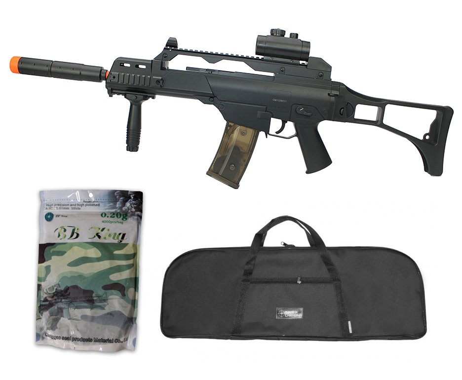 Rifle De Airsoft Cyma G36 Cm021 Aeg Bivolt 6mm + Capa Simples + Esfera Plastica 0,20g 4000uni