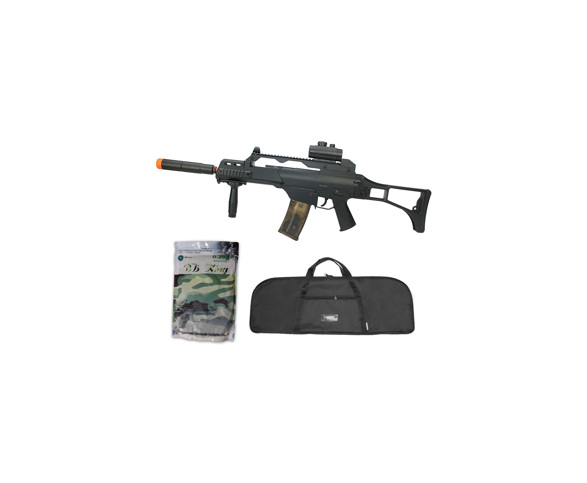 Rifle De Airsoft Cyma G36 Cm021 Aeg Bivolt 6mm + Capa Simples + Esfera Plastica 0,20g 4000uni