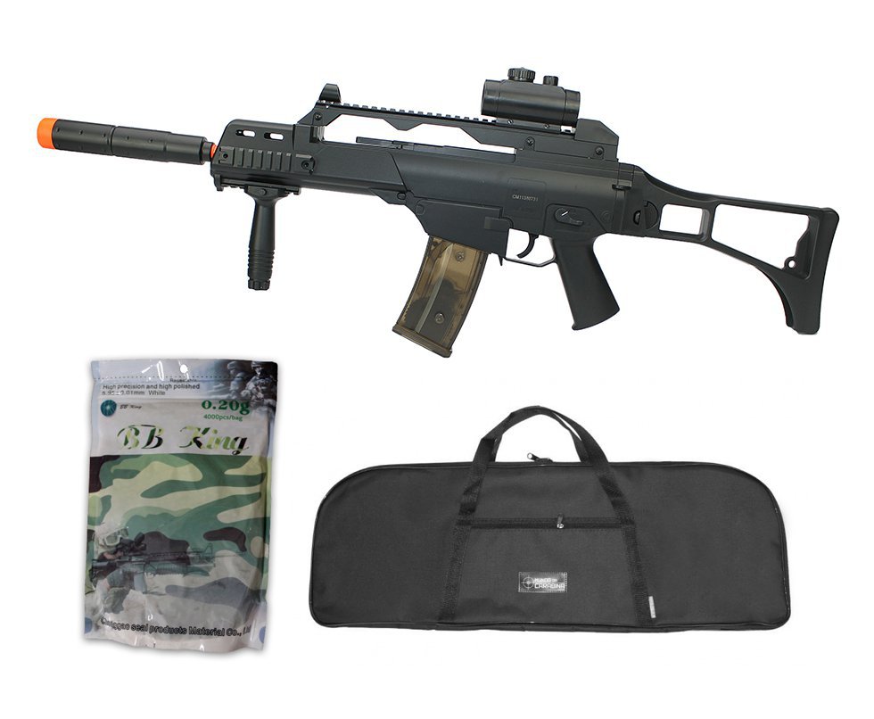 Rifle De Airsoft Cyma G36 Cm021 Aeg Bivolt 6mm + Capa Simples + Esfera Plastica 0,20g 4000uni