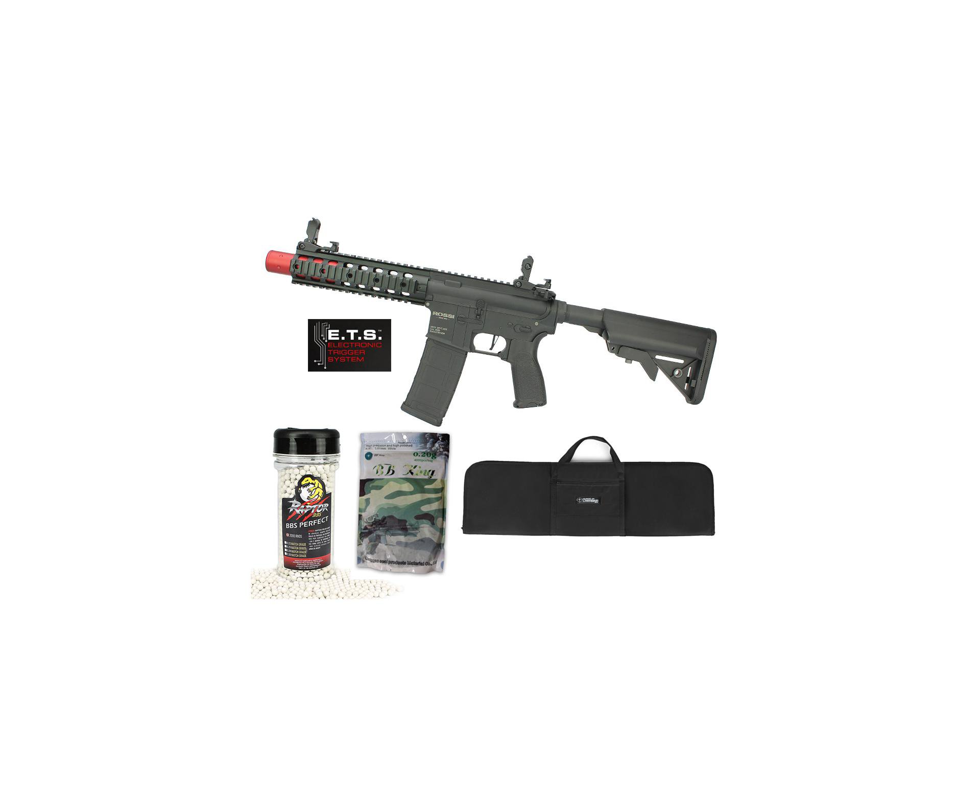 Rifle De Airsoft Ar15 Neptune Full Metal Keymod 8" Sd Et Elet 6mm Rossi + Capa Case Mdc + Bbs Raptor 0,28g 2000uni + Esfera Plastica 0,20g 4000uni