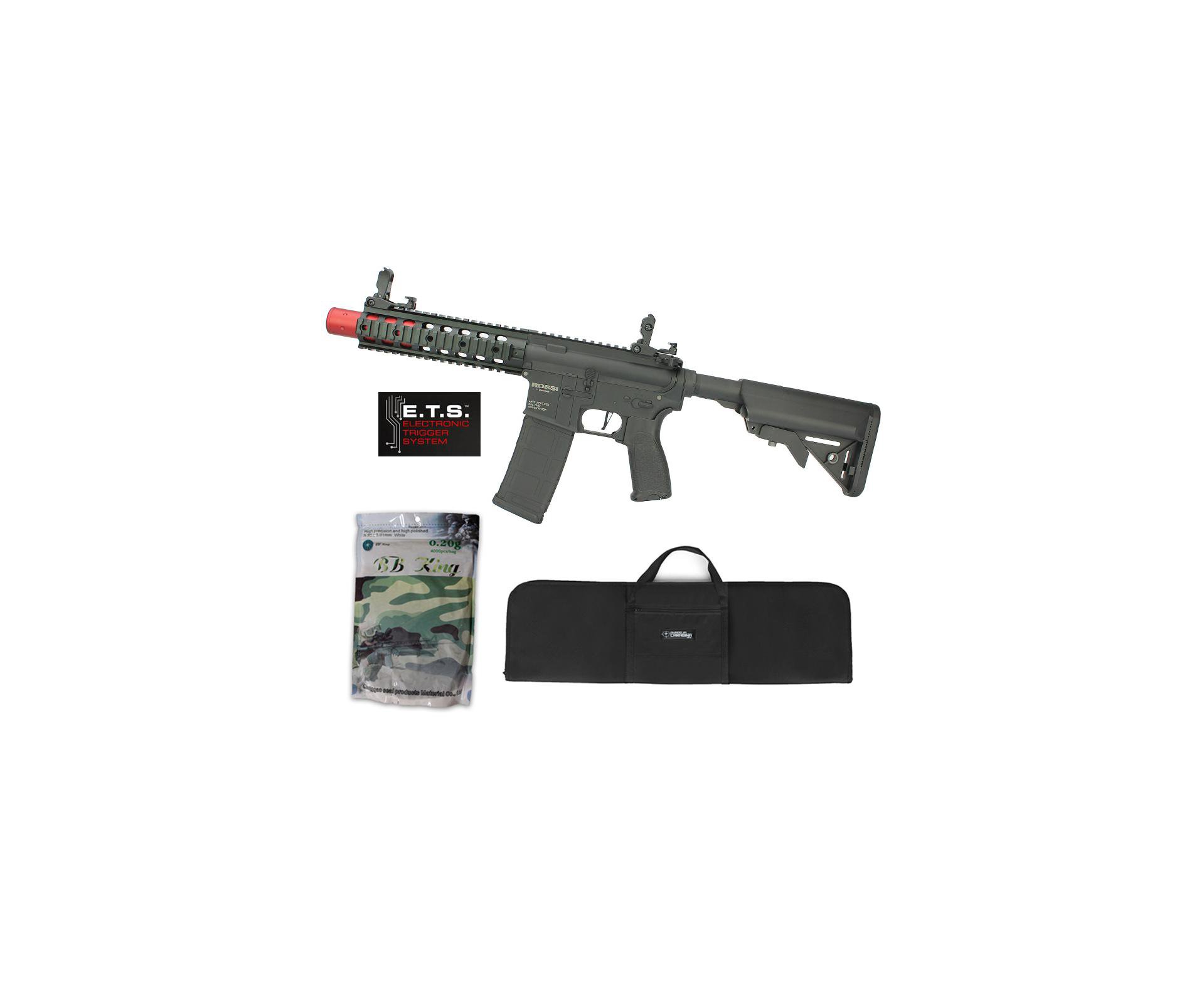 Rifle De Airsoft Ar15 Neptune Full Metal Keymod 8" Sd Et Elet 6mm Rossi + Capa Case Mdc + Esferas Plastica 0,20g 4000uni