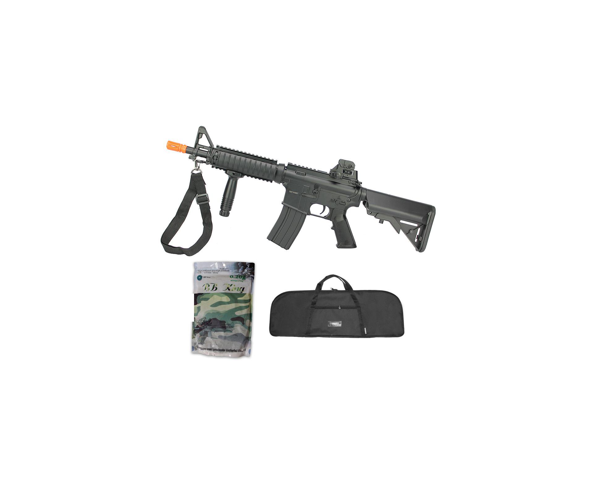 Rifle De Airsoft M4 Ris Cqb Cm176n Aeg Bivolt Cal 6mm - Cyma + Capa Simples + Esfera Plastica 0,20g 4000uni