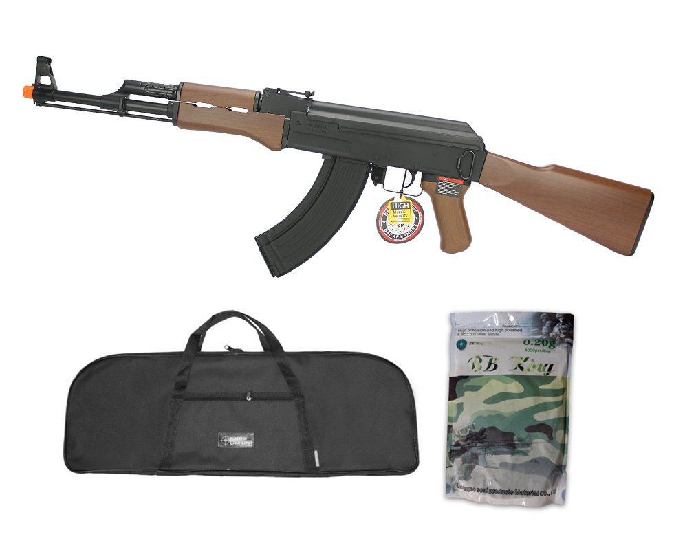 Rifle De Airsoft G&g Ak47 Cm Rk47 Aeg Imitation Wood Cal 6mm + Capa Simples + Esfera Plastica 0,20g 4000uni