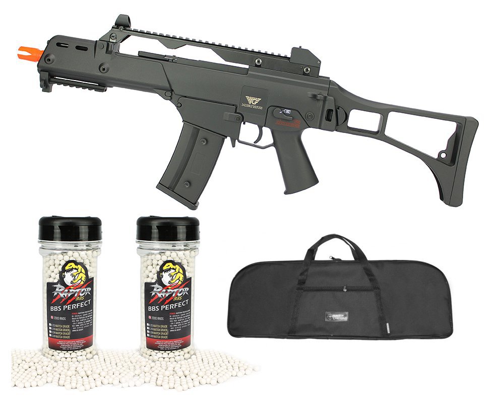 Rifle De Airsoft Aeg G36 Cal 6mm G608-0638 Jing Gong + Capa Simples + 2x Bbs Raptor 0,28g 2000uni