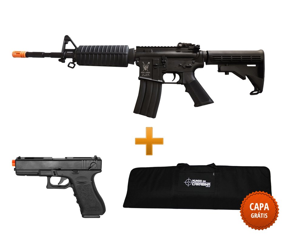 Rifle De Airsoft M4a1 Advance Full Metal Cal 6.0mm - King Arms + Pistola Glock Eletrica + Case