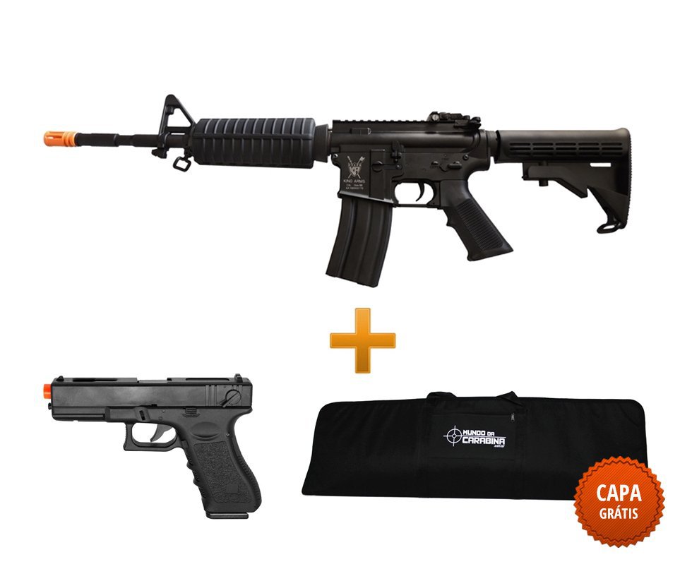 Rifle De Airsoft M4a1 Advance Full Metal Cal 6.0mm - King Arms + Pistola Glock Eletrica + Case