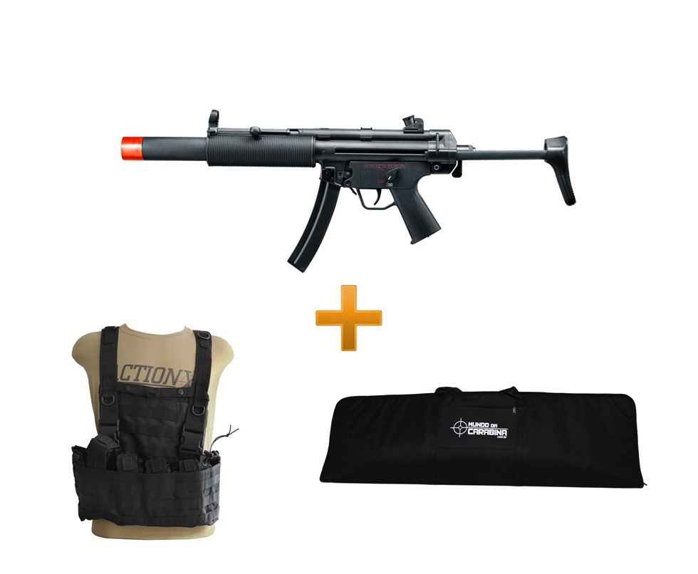 Rifle De Airsoft H&k Mp5 Sd6 Semi/metal + Colete Chest Molle Preto + Capa