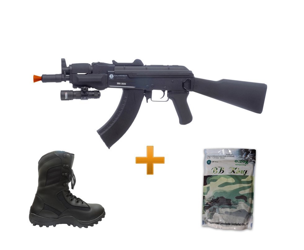 Rifle De Airsoft Spetsnaz Full Metal + Bota Tatica Cano Alto Preta 40 + Esfera 0,20g Bb King