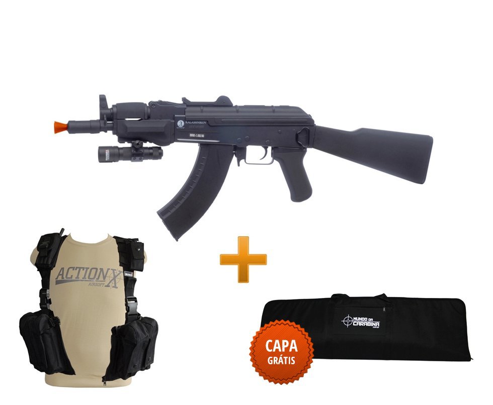 Rifle De Airsoft Spetsnaz Full Metal + Colete Chast Rack Preto + Capa