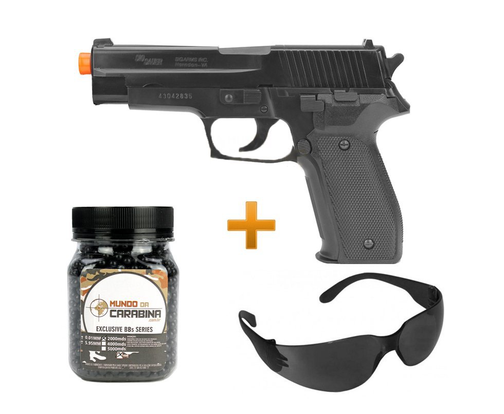Pistola De Airsoft P226 Abs Spring + óculos De Proteção + 2.000 Esferas