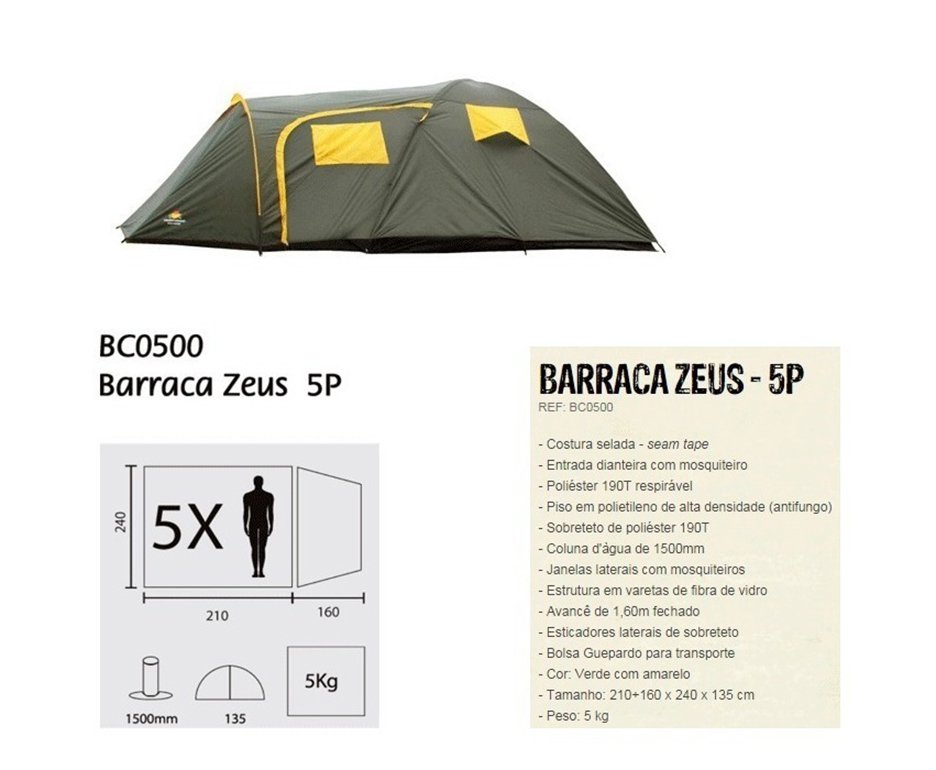 Barraca Camping Family Zeus 5 Pessoas - Guepardo