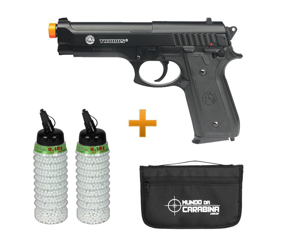 Pistola De Airsoft Taurus Pt 92 Slide Metal + 4000 Esferas 0,12g + Capa Almofada - Cyber Gun