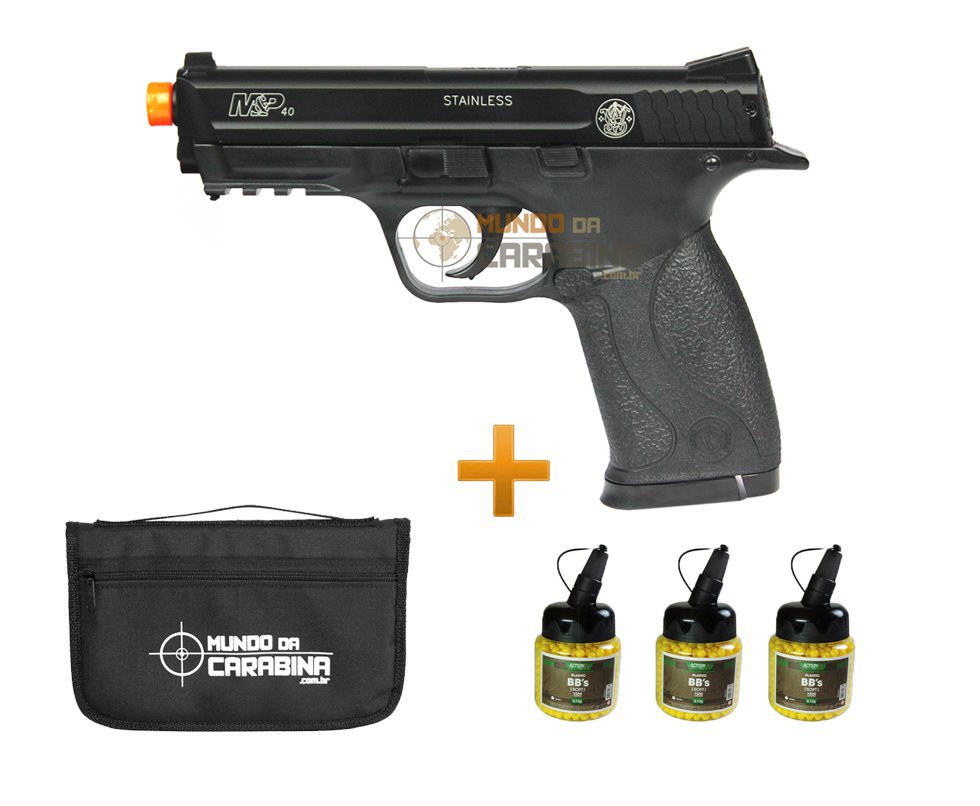 Pistola De Airsoft Smith&wesson Mp 40 Semi Metal + 4000 Esferas 0,12g + Capa Almofadada - Cyber Gun