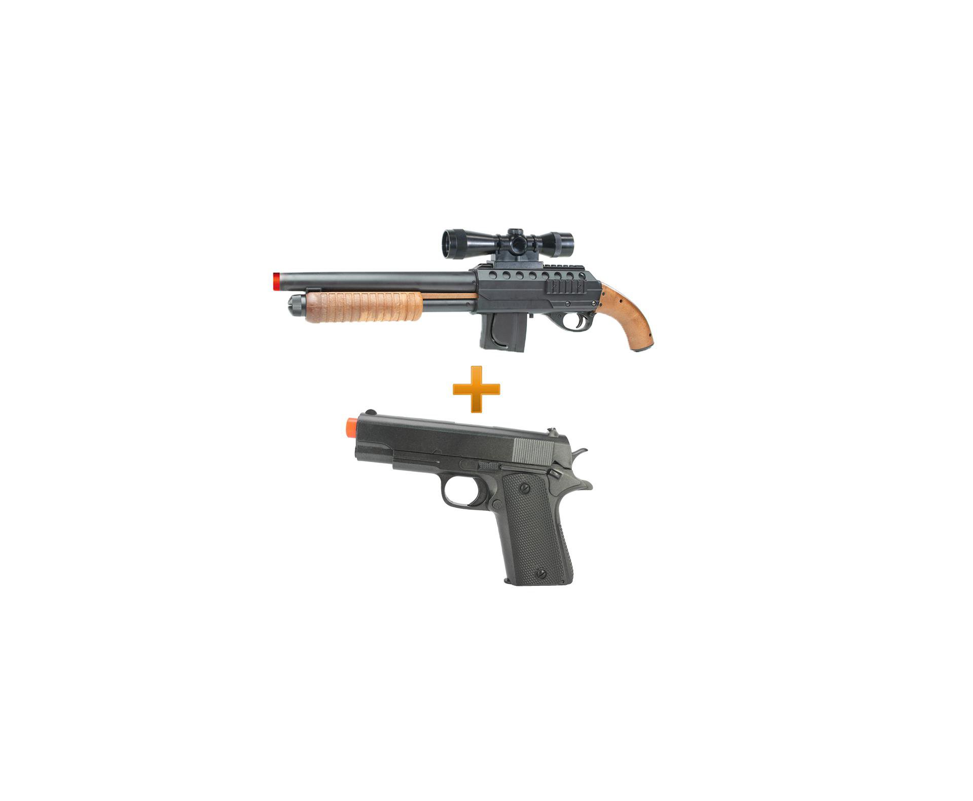 Kit Shotgun Airsoft Mossberg M500 + Pistola Airsoft P618 6.0mm