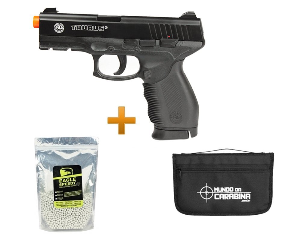 Pistola De Airsoft Taurus 24/7 Spring + 5000 Esferas 0,12g + Capa Almofada