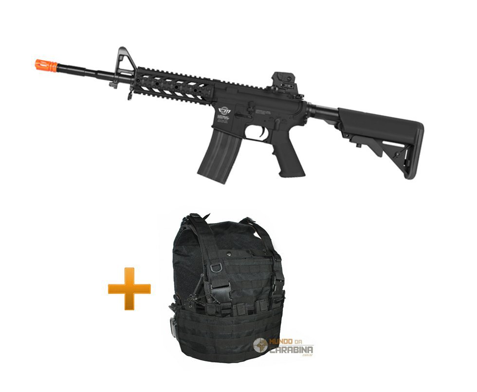 Rifle De Airsoft Cm16 Raider Longo - G&g + Colete Chest Molle Preto - Swiss Arms