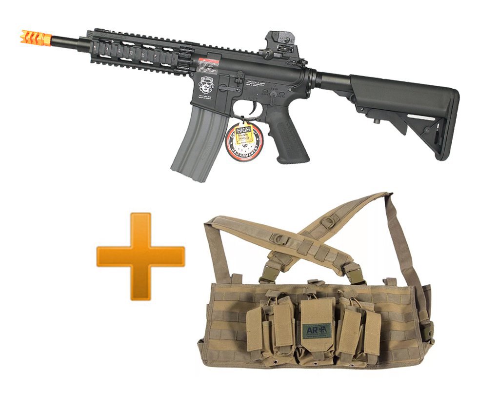 Rifle De Airsoft Gr16 Cqw Rush Blowback G&g + Colete Chest Tan Rack