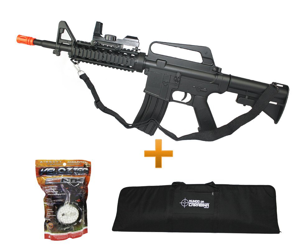 Rifle De Airsoft M4 Spring Stinger R34 + Capa Especial + 2000 Esfera 0,12g Velozter - Crosman