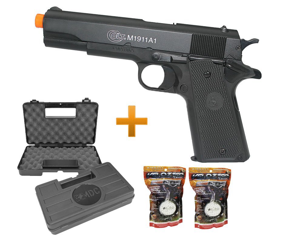 Pistola De Airsoft Colt 1911 A1 - Semi Metal - Calibre 6,0 + 4000 Esferas 0,12g + Capa Especial