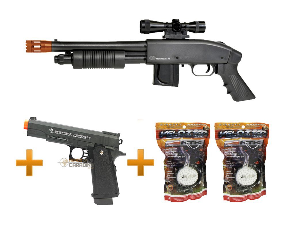 Kit Escope M590 + Pistola Colt 2013 Full Metal + 4000 Esferas 0,12g