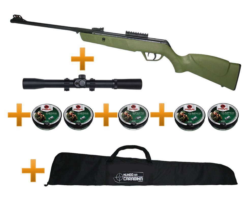 Carabina De Pressão Cbc Jade Mais Cal 4,5mm Verde + Luneta 4x20 + Chumbinhos + Capa 45
