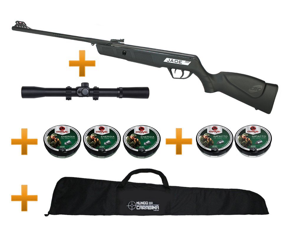 Carabina De Pressão Cbc Jade Cal 4,5mm Preta + Luneta 4x20 + Chumbinhos + Capa 45
