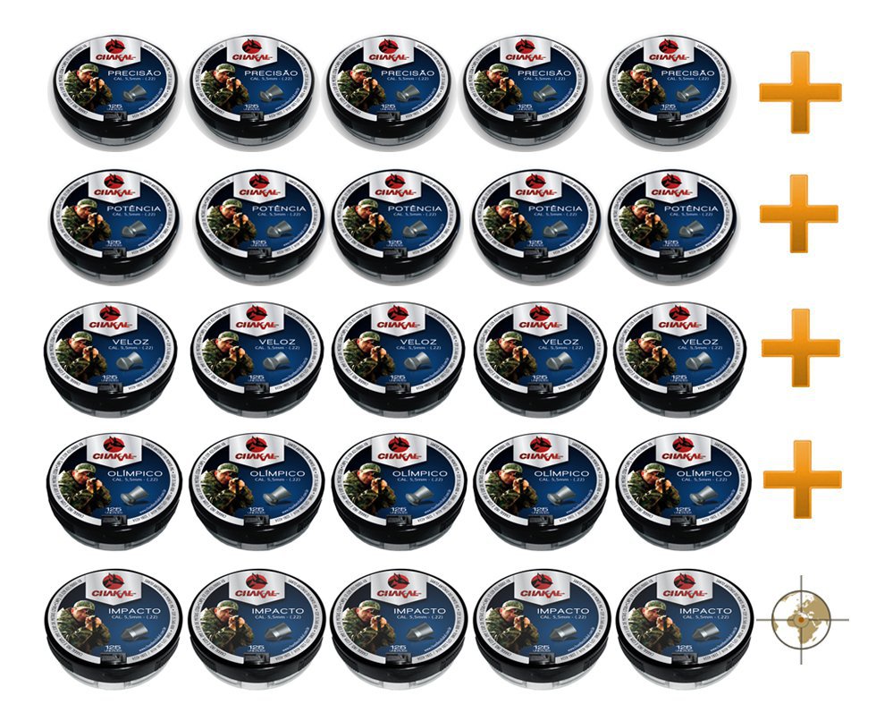 Kit Chumbinho Chakal Calibre 5,5mm - 30 Potes Diversos